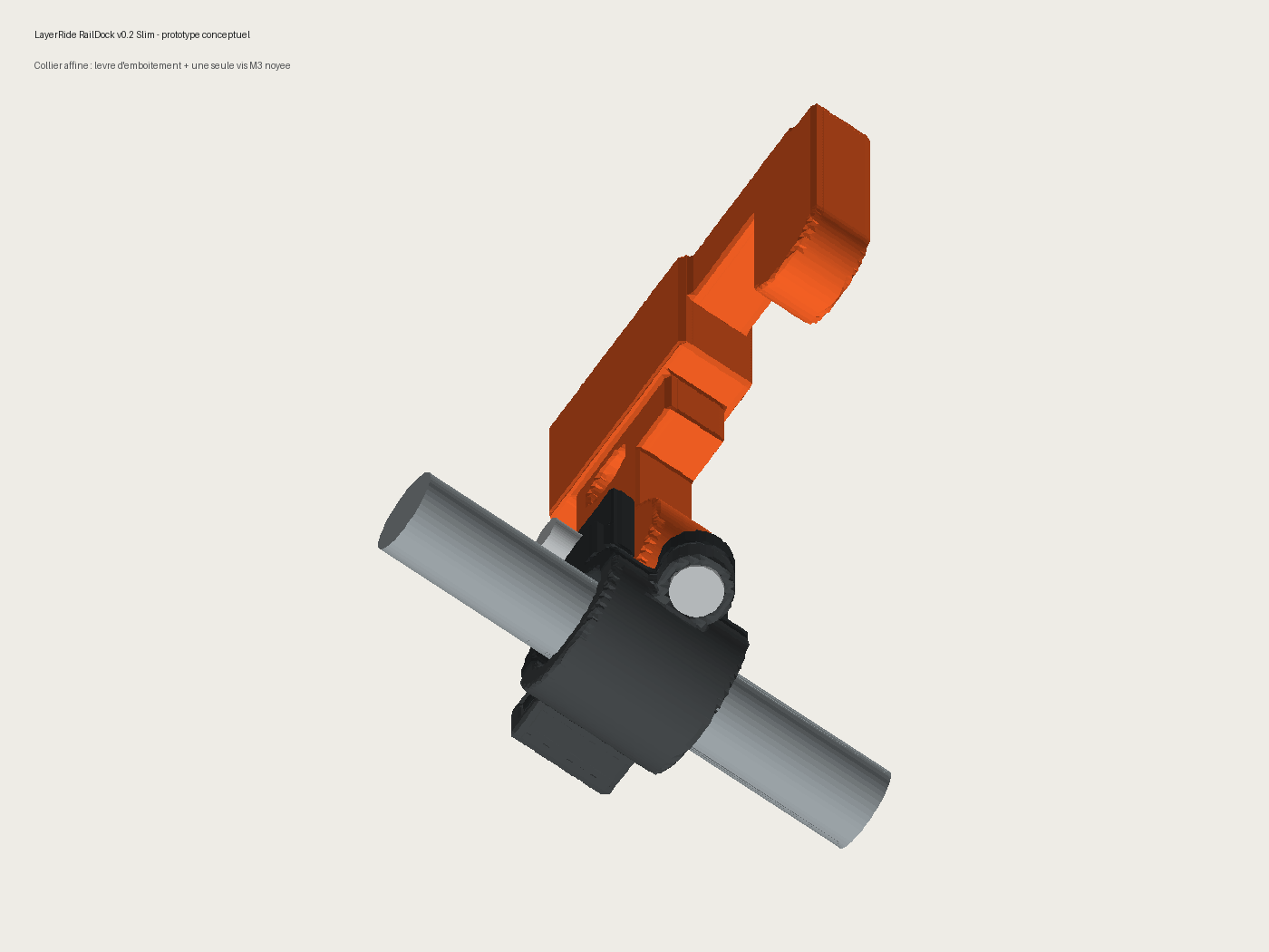 Rendu du prototype RailDock Hanger monté sur un rail